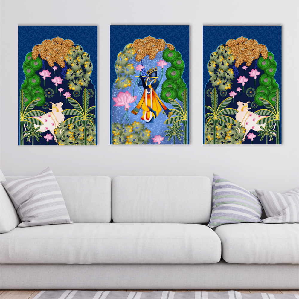 INDIAN COLOURFUL PICHWAI Wall Painting (Set of 3)