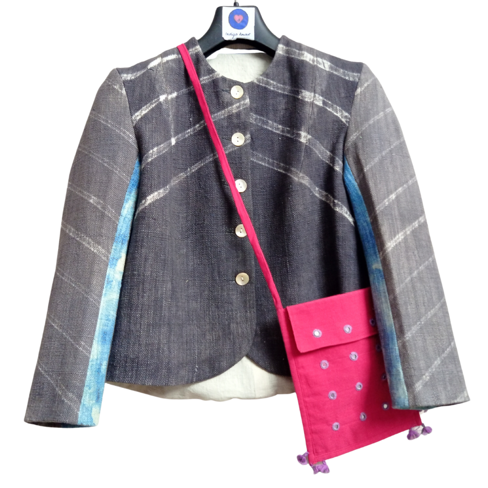 
                  
                    Organic Cotton Shibori Short Jacket in Natural Dyes
                  
                