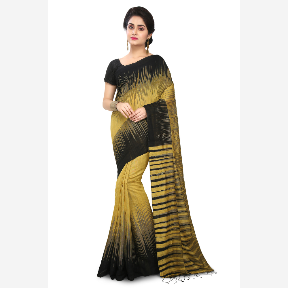 Checkered Ikkat Cotton Silk Saree (Yellow)