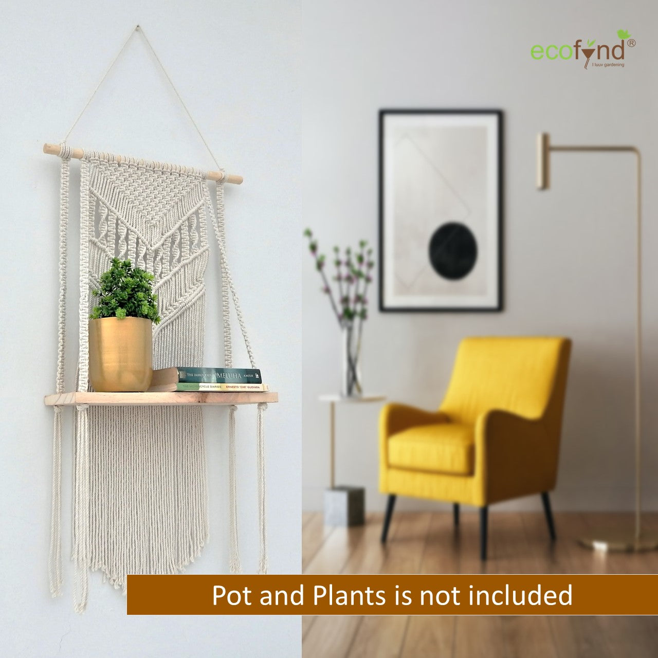 
                  
                    ecofynd Macrame Nordic Style Wall Hanging Wooden Shelf
                  
                
