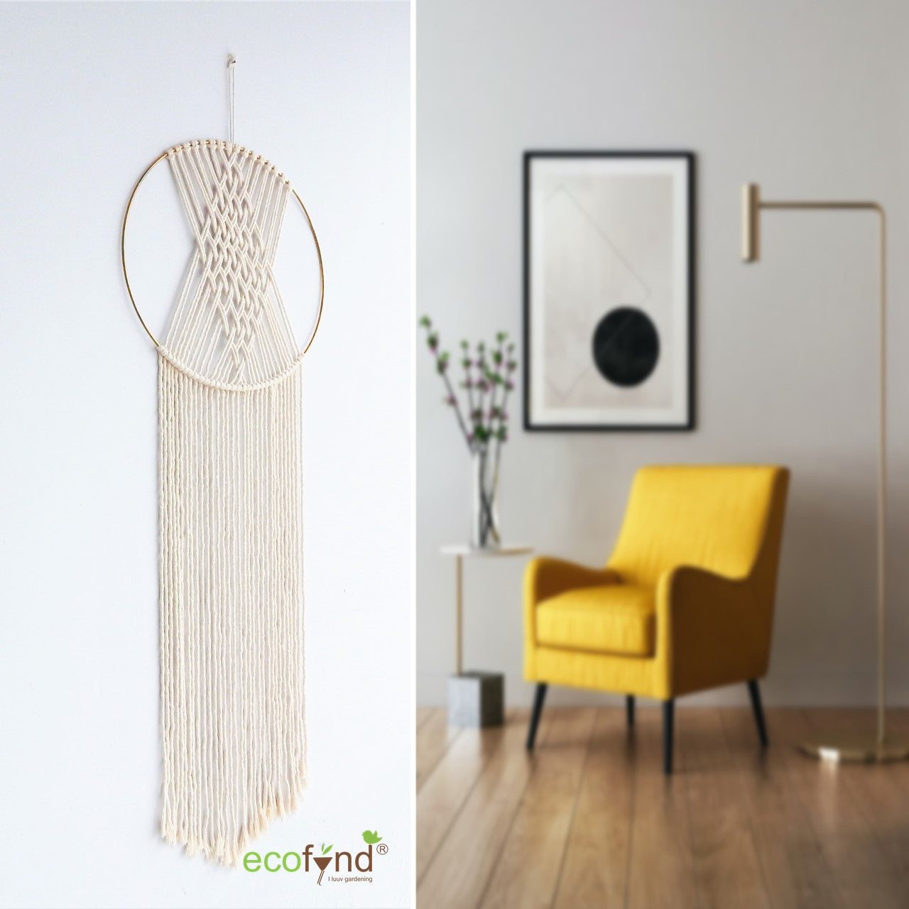 
                  
                    ecofynd Cross Pattern Macrame Dream Catcher with Golden Ring
                  
                