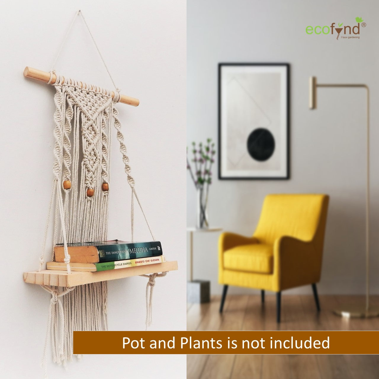 
                  
                    ecofynd Macrame Nordic Style Wall Hanging Wooden Shelf
                  
                