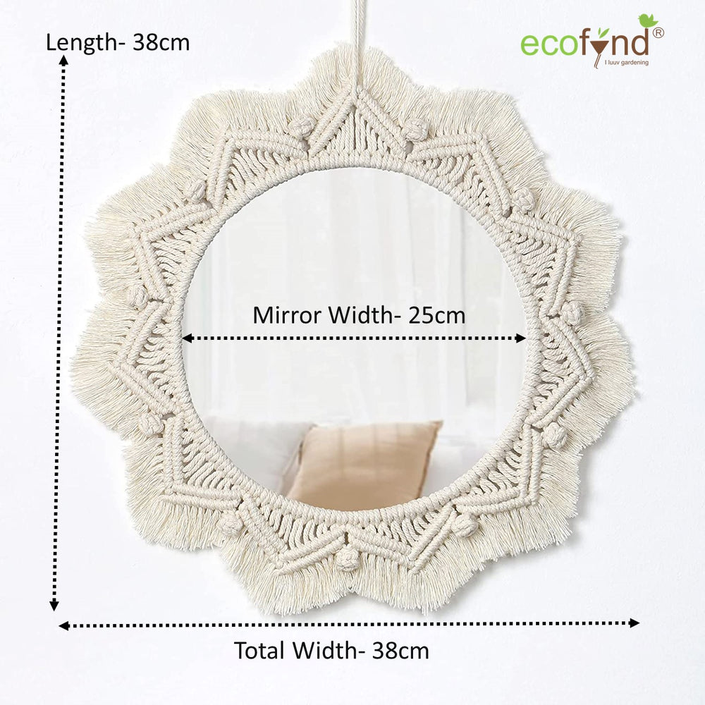 
                  
                    ecofynd Star Pattern White Macrame Wall Mirror with Boho Fringes
                  
                