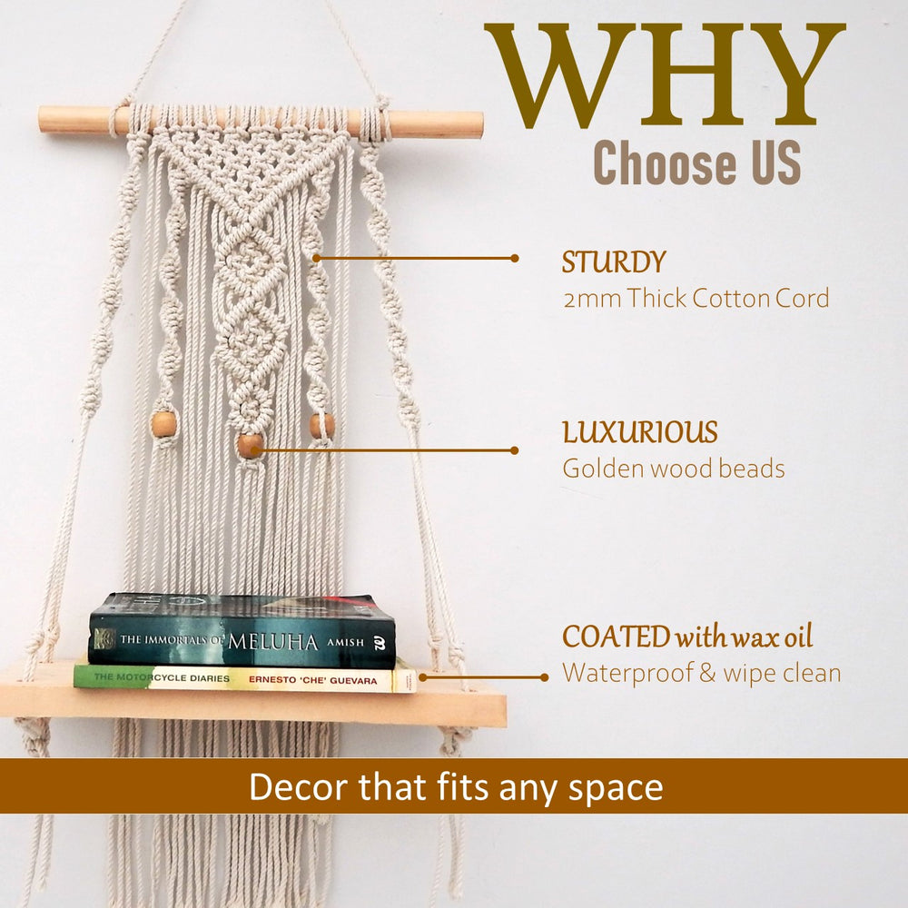 
                  
                    ecofynd Macrame Nordic Style Wall Hanging Wooden Shelf
                  
                