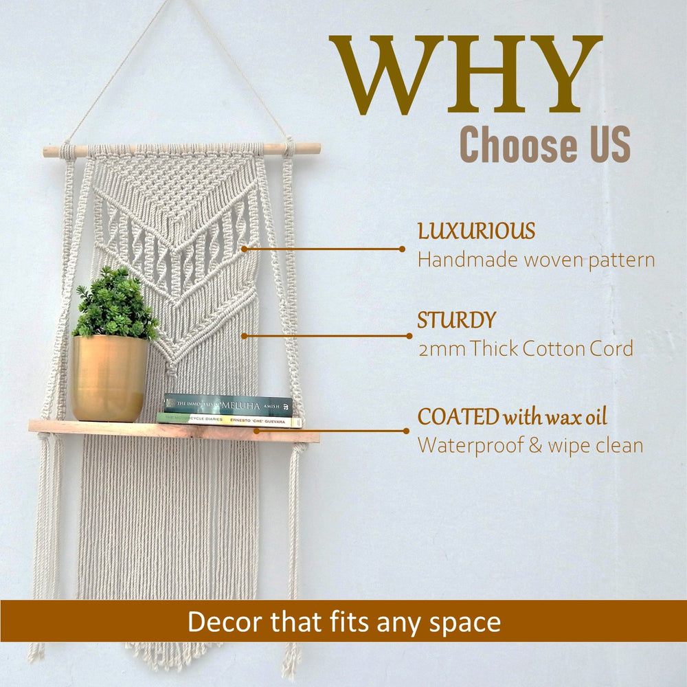 
                  
                    ecofynd Macrame Nordic Style Wall Hanging Wooden Shelf
                  
                