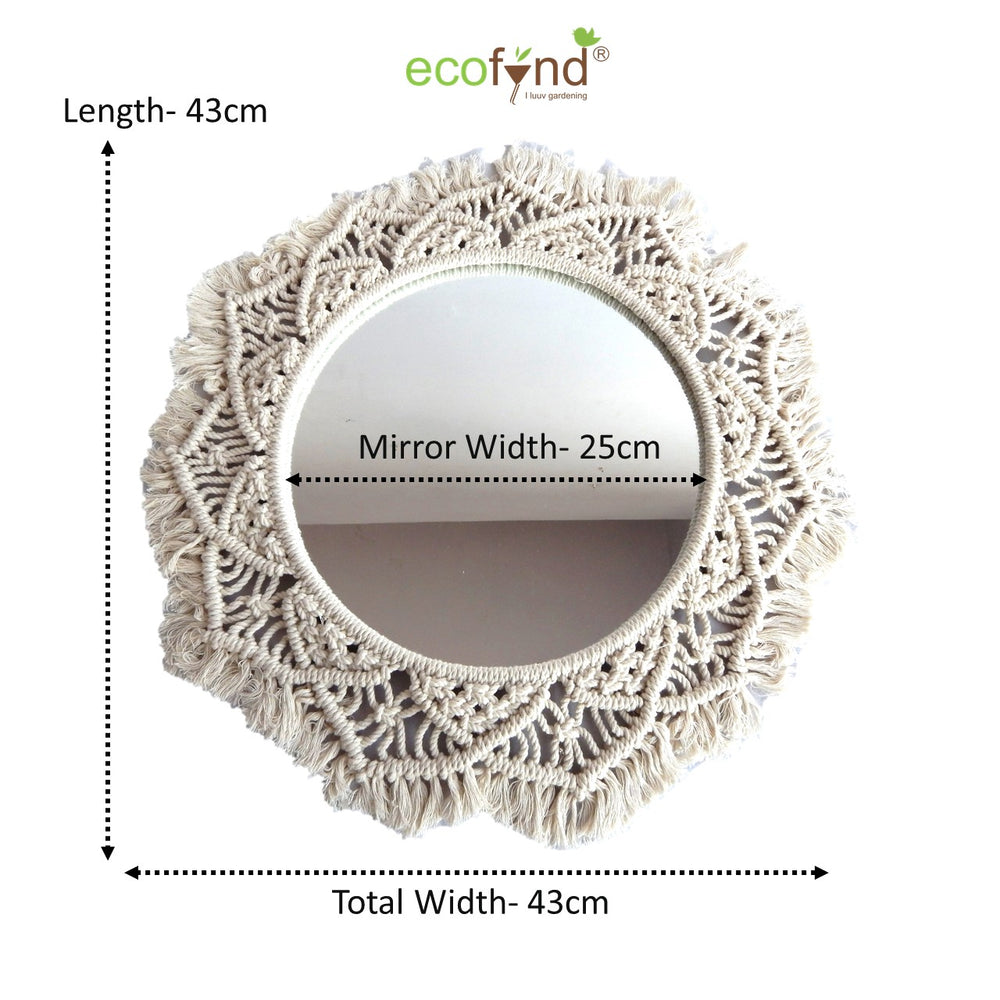 
                  
                    ecofynd White Macrame Wall Mirror with Boho Fringes
                  
                