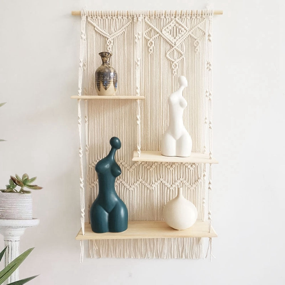 ecofynd Macrame Nordic Style Wall Hanging Wooden Shelf