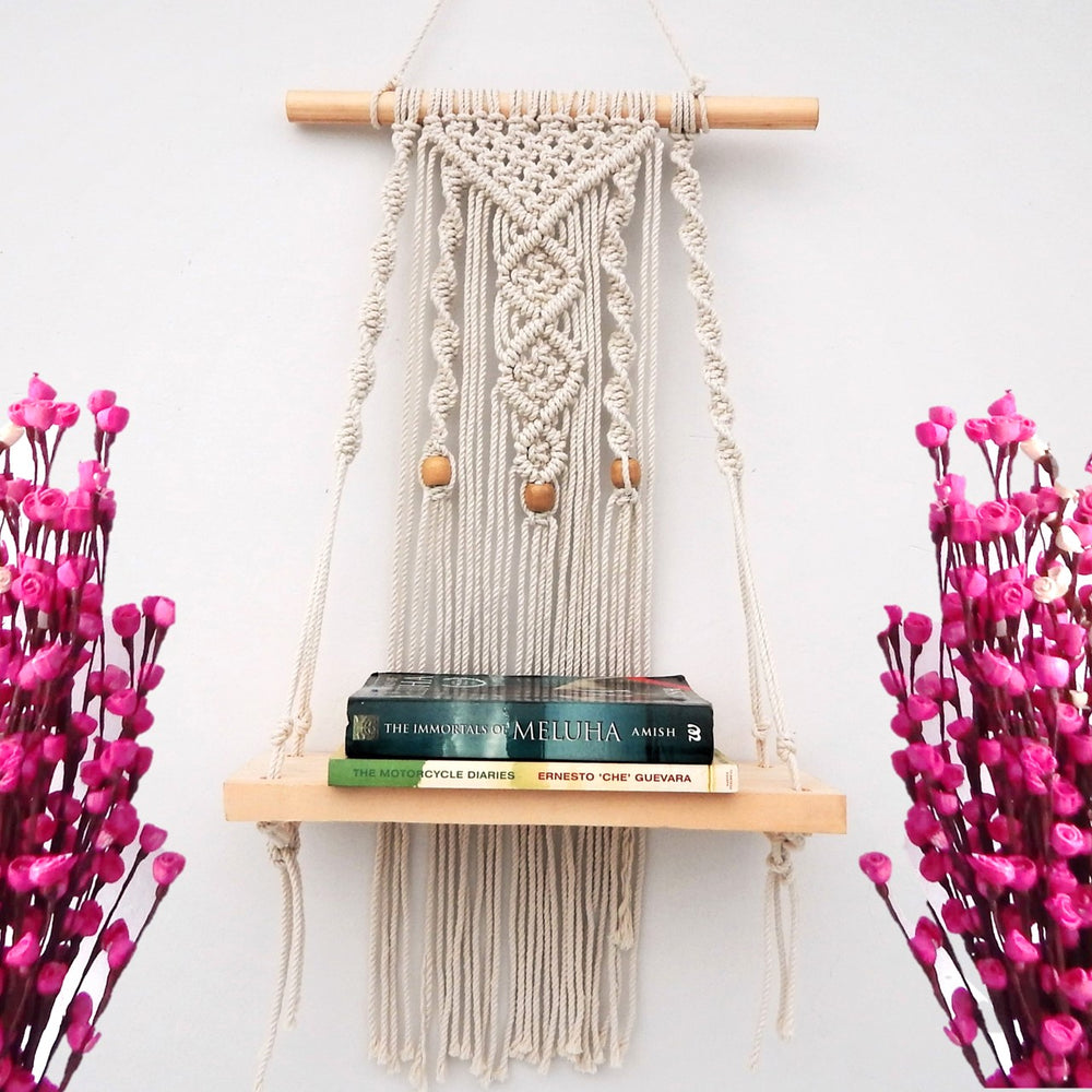 ecofynd Macrame Nordic Style Wall Hanging Wooden Shelf