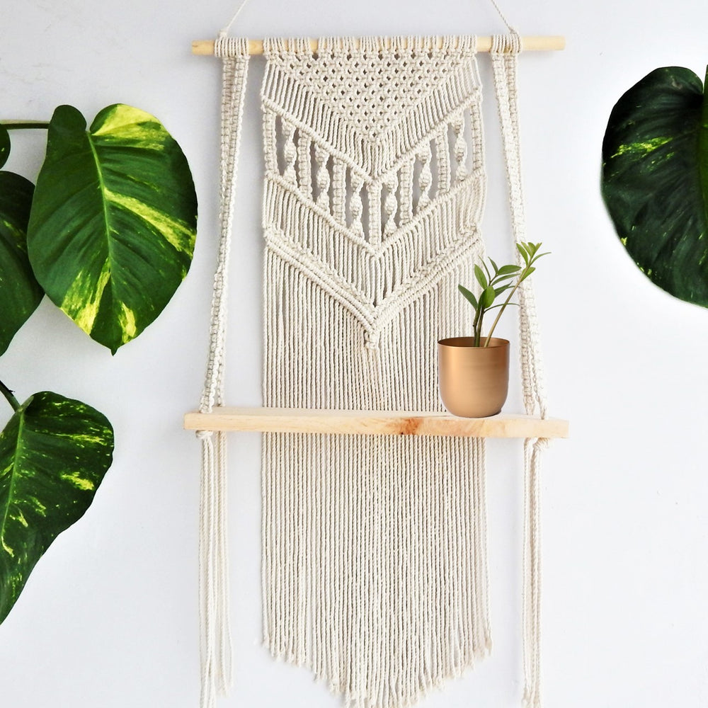 ecofynd Macrame Nordic Style Wall Hanging Wooden Shelf