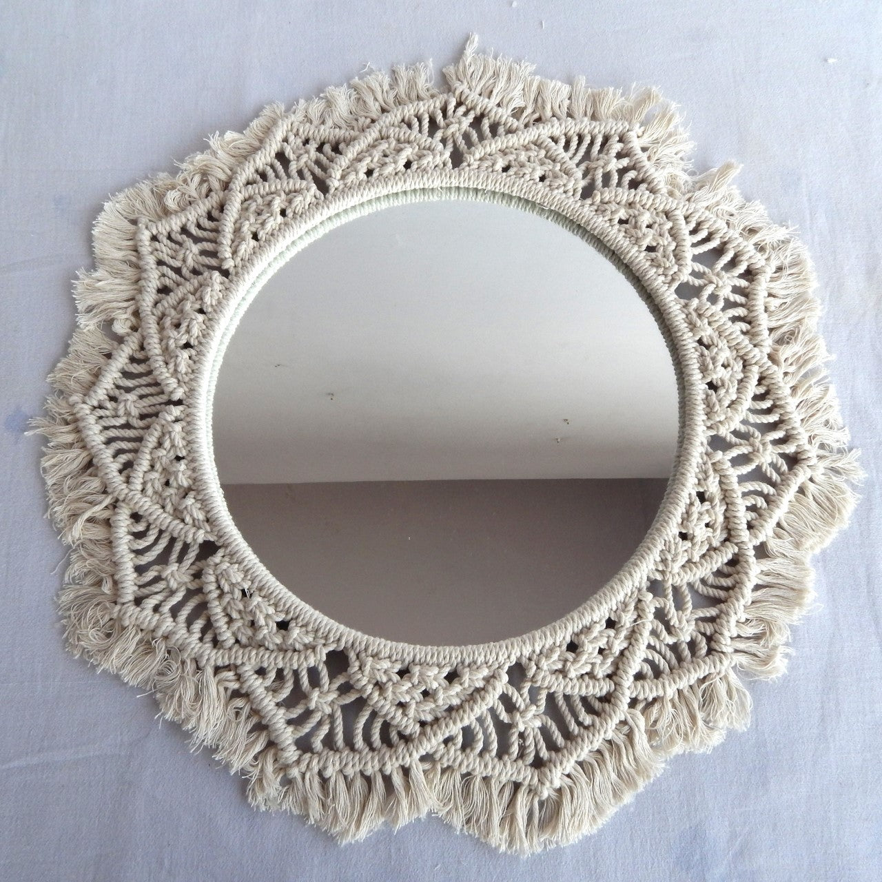 
                  
                    ecofynd White Macrame Wall Mirror with Boho Fringes
                  
                