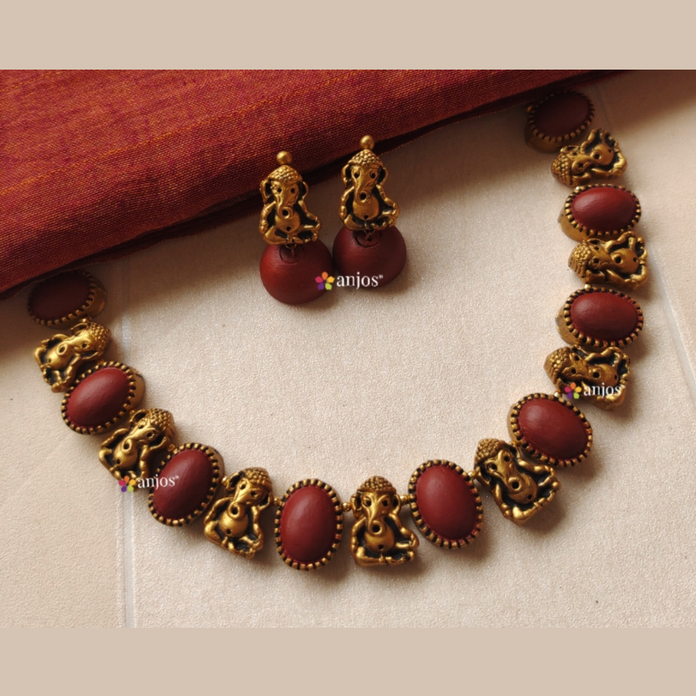 Brown Ganesh Terracotta Necklace Set