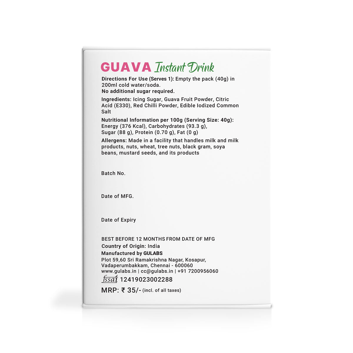 
                  
                    Gulabs Guava Instant Drink (Pack of 5) - 40g
                  
                