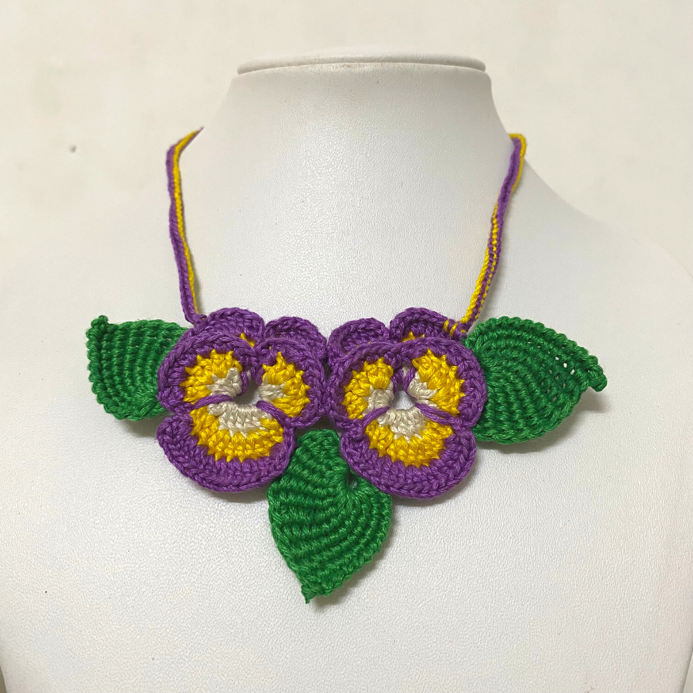 Pansy Flower Handcrafted Crochet Necklace