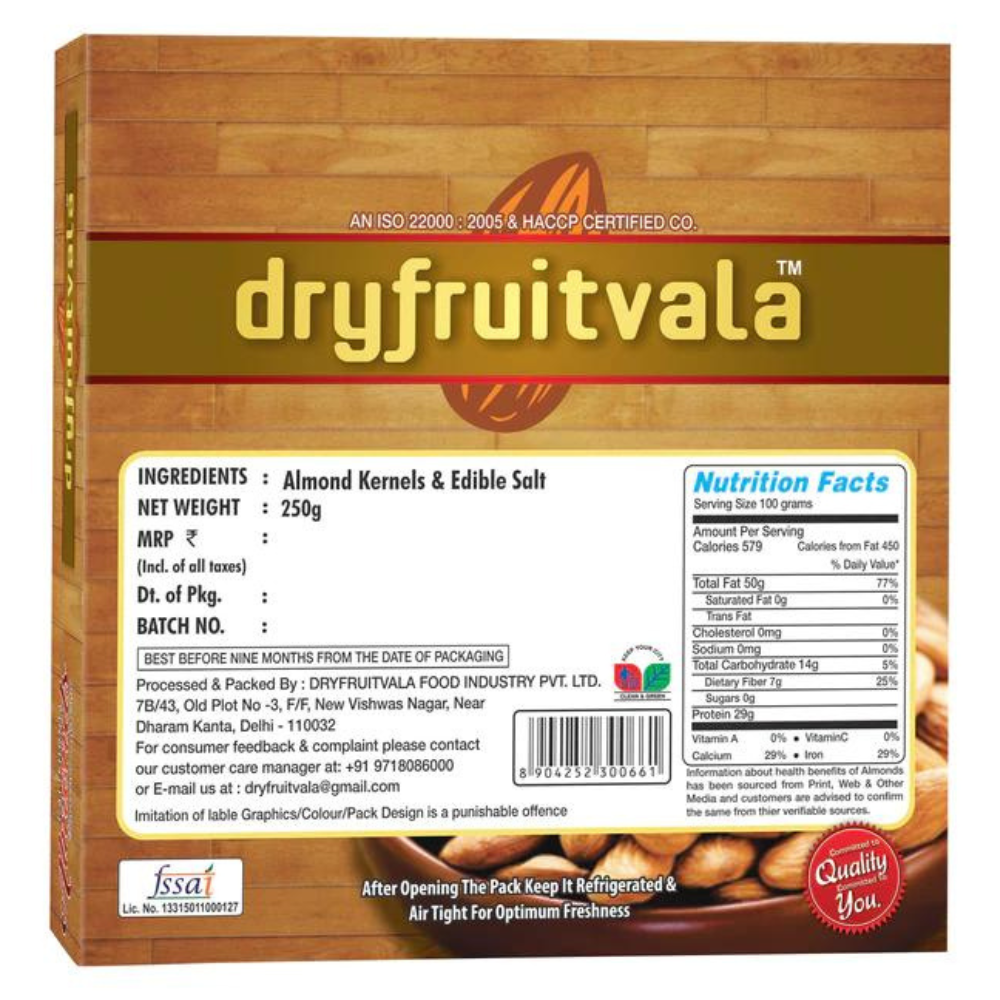 
                  
                    Dryfruitvala California Almonds Roasted And Salted Vacuum Pack (250g)
                  
                