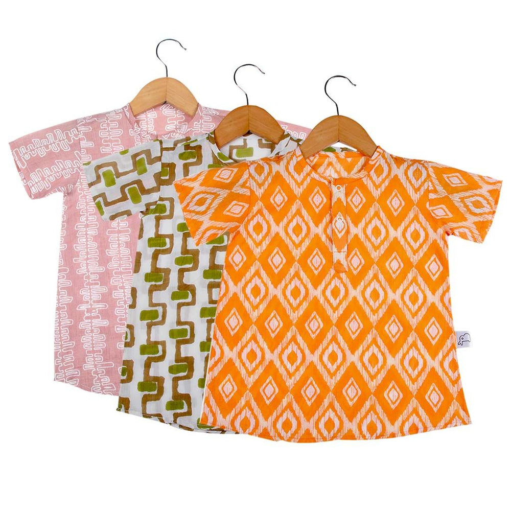 SuperBottoms Short Orange Sleeve Kurta for Babies (4-5yrs) - Pack of 3