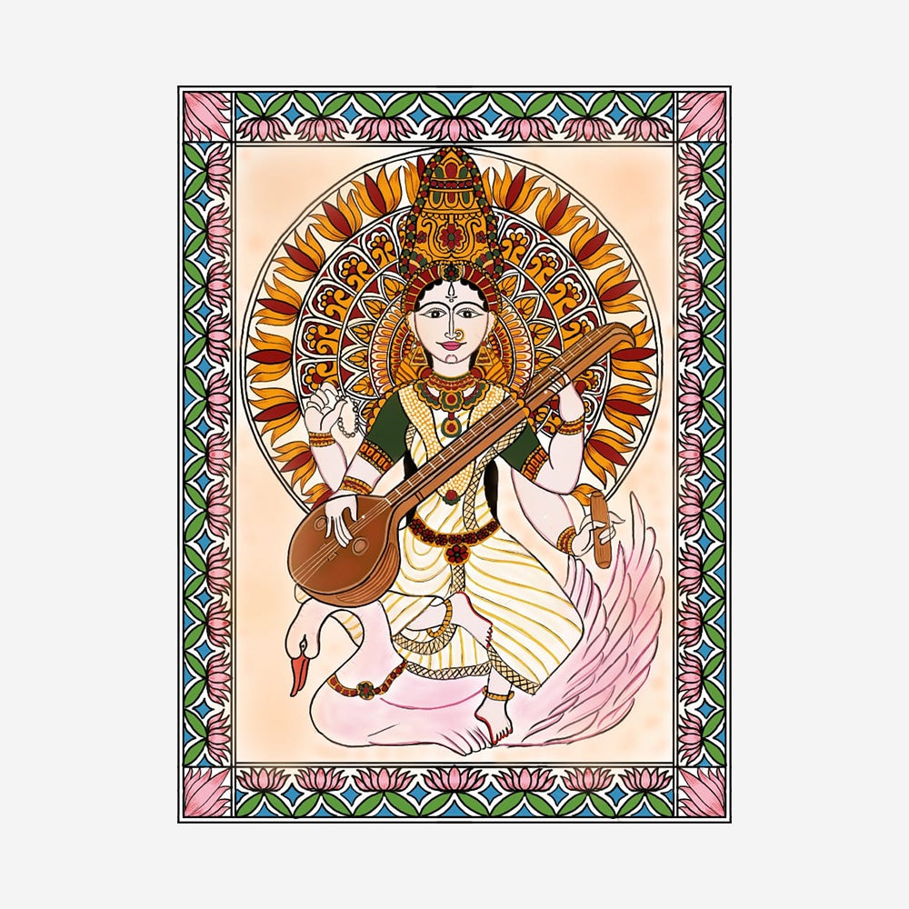 Maa Saraswati Devi drawing from 4×8 dots easy // Saraswati puja Rangoli //  Vasant Panchami Rangoli - YouTube