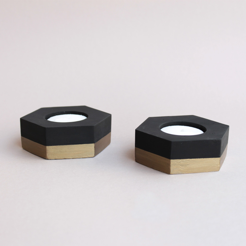 
                  
                    Matte Black and Antique Bronze Hexagon Tealight Holders
                  
                