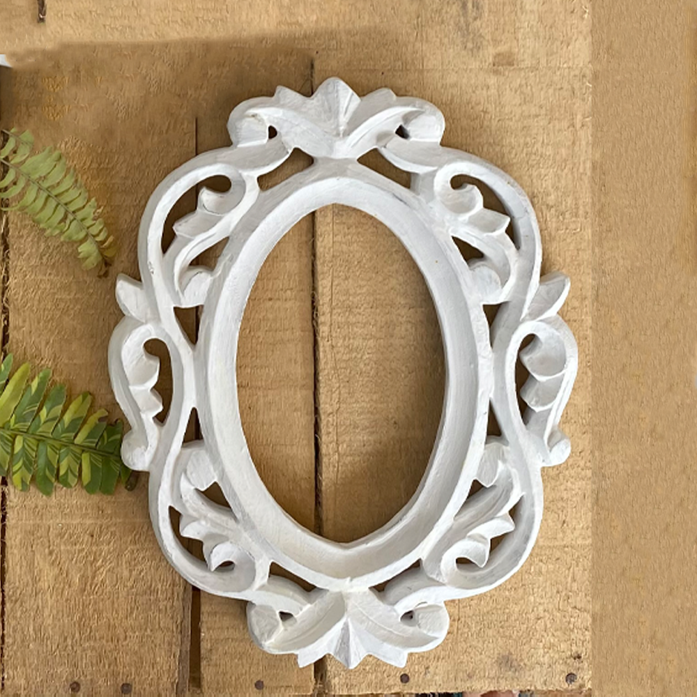 White Wooden Carving Photo Frame