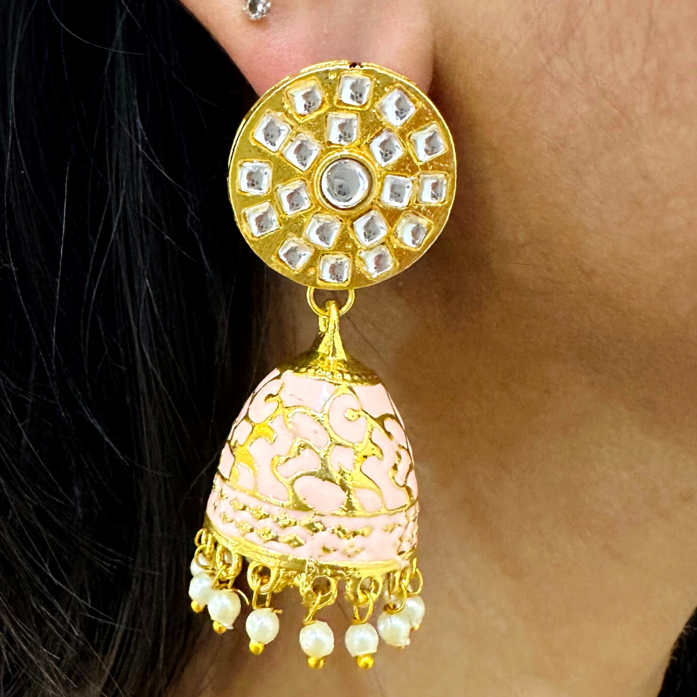 
                  
                    Peach Meenakari Jhumkas
                  
                