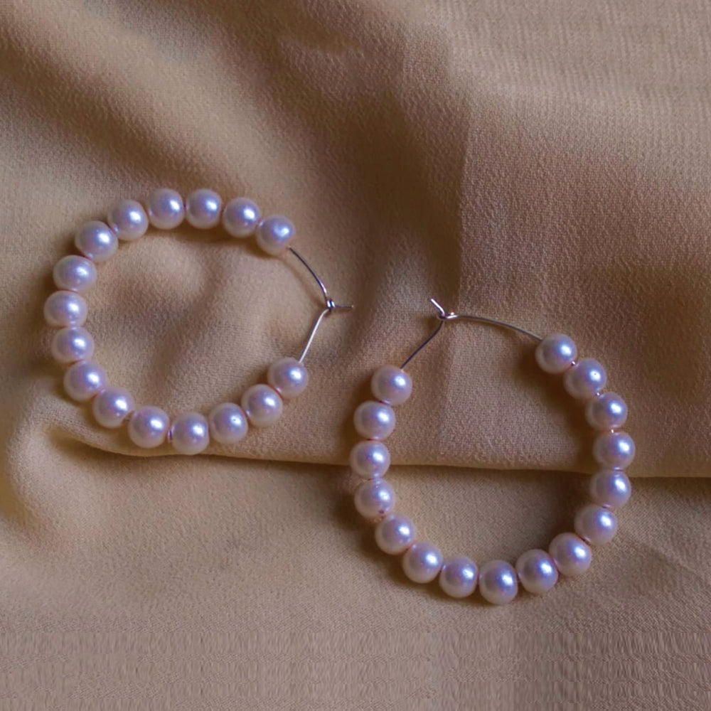 White Pearls Hoop Earrings