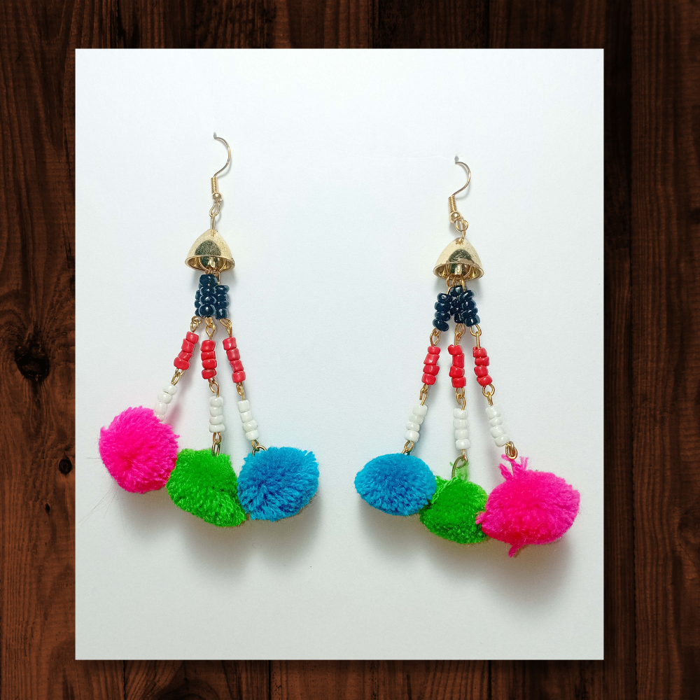 Buy Art By Sargam Handicrafts Woolen Material Blue Pom Pom Earrings with  Contrast Beads For Women And Girls_Blue at Amazon.in