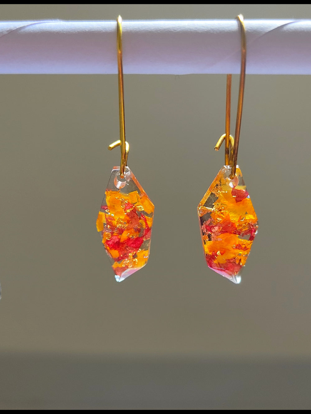 Yellow and Orange Flowered Resin Earrings