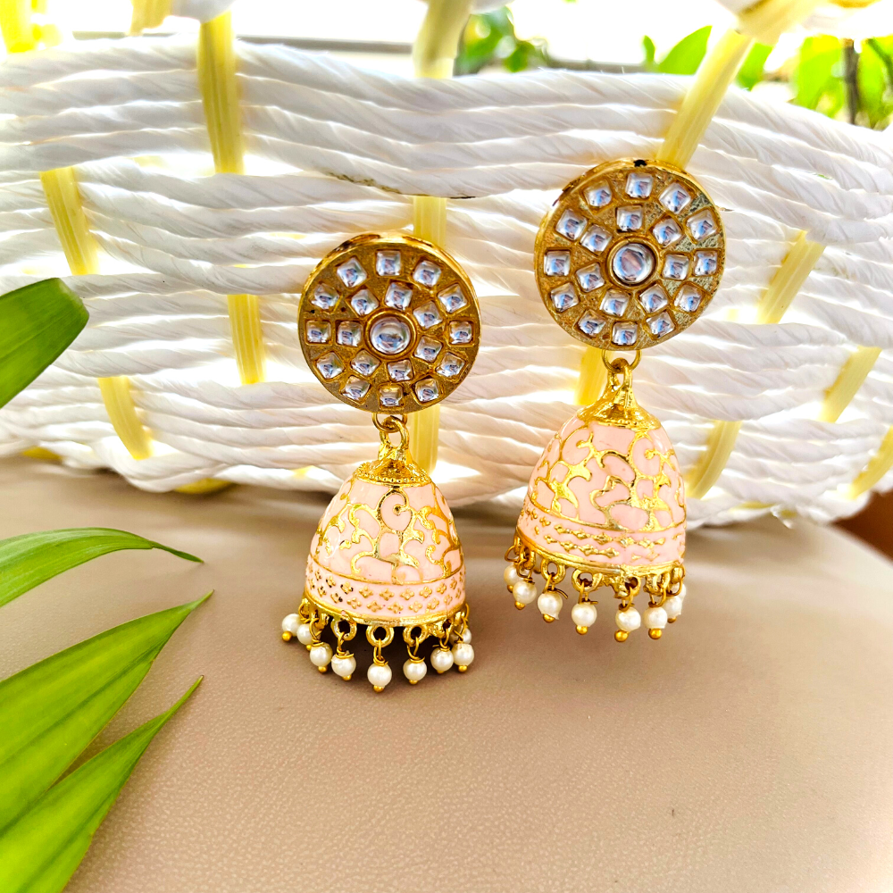 Peach Meenakari Jhumkas