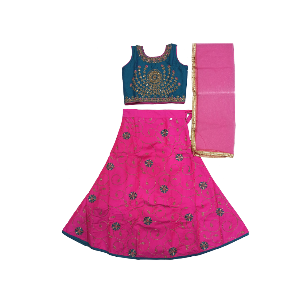 Hot Pink Silk Embellished Kids Lehenga Choli – TDO Australia
