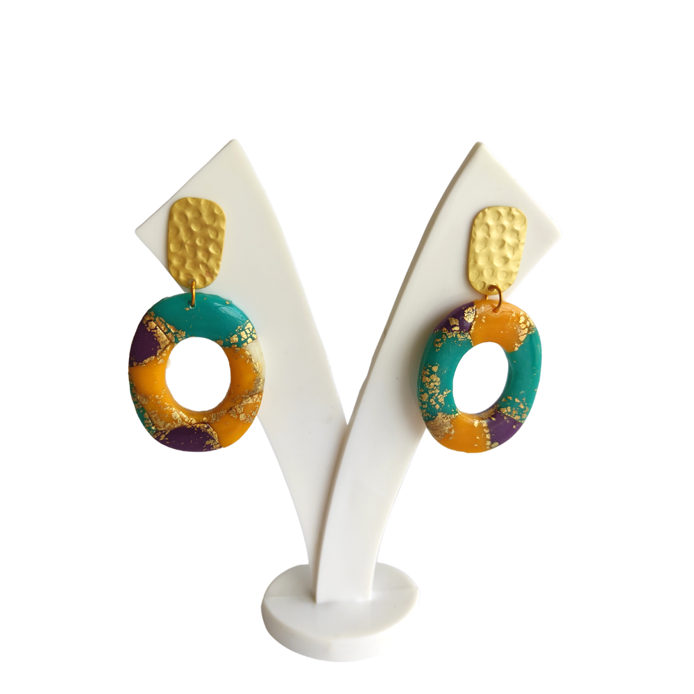 
                  
                    Tricolor Golden Polymer Clay Earrings
                  
                