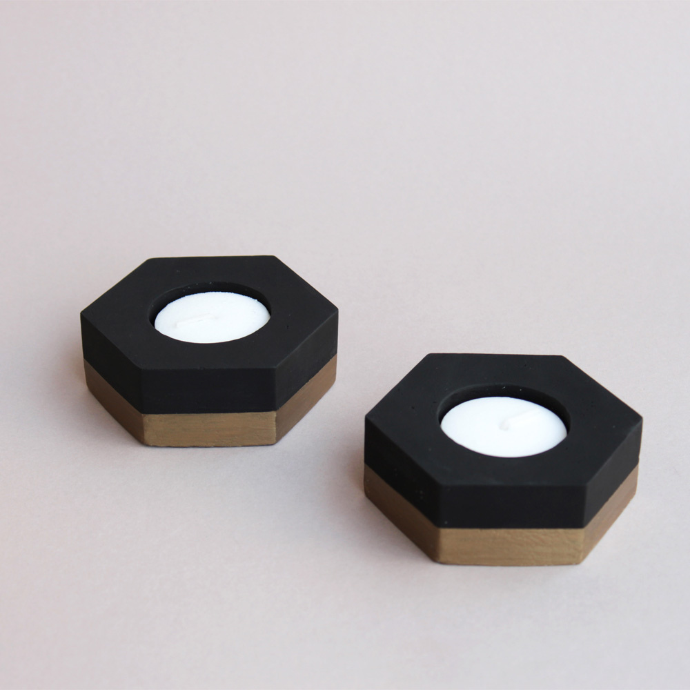 Matte Black and Antique Bronze Hexagon Tealight Holders