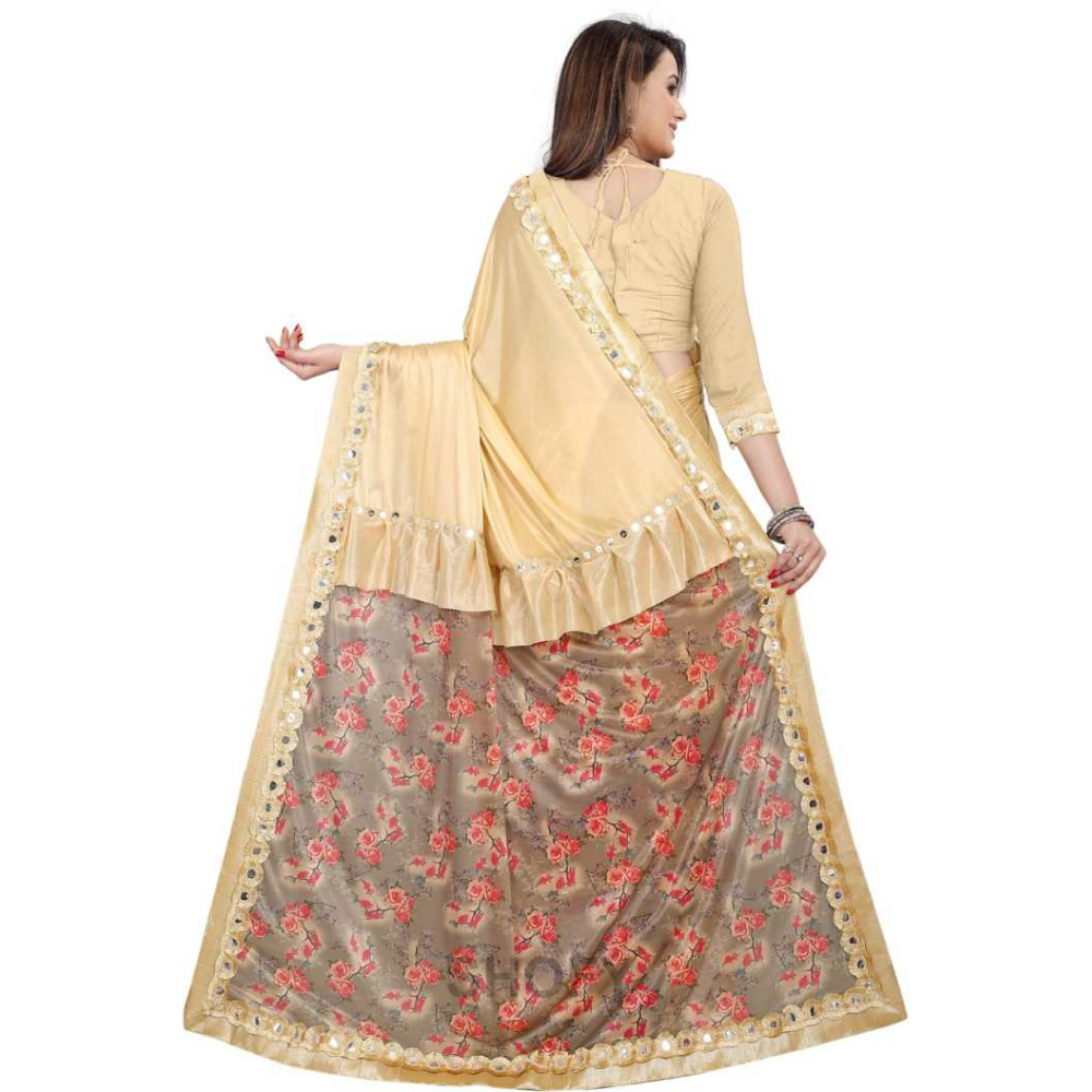 
                  
                    Digital Printed Beige and Brown Half and Half Ruffle Saree with Heavy Rakhdi Lace
                  
                