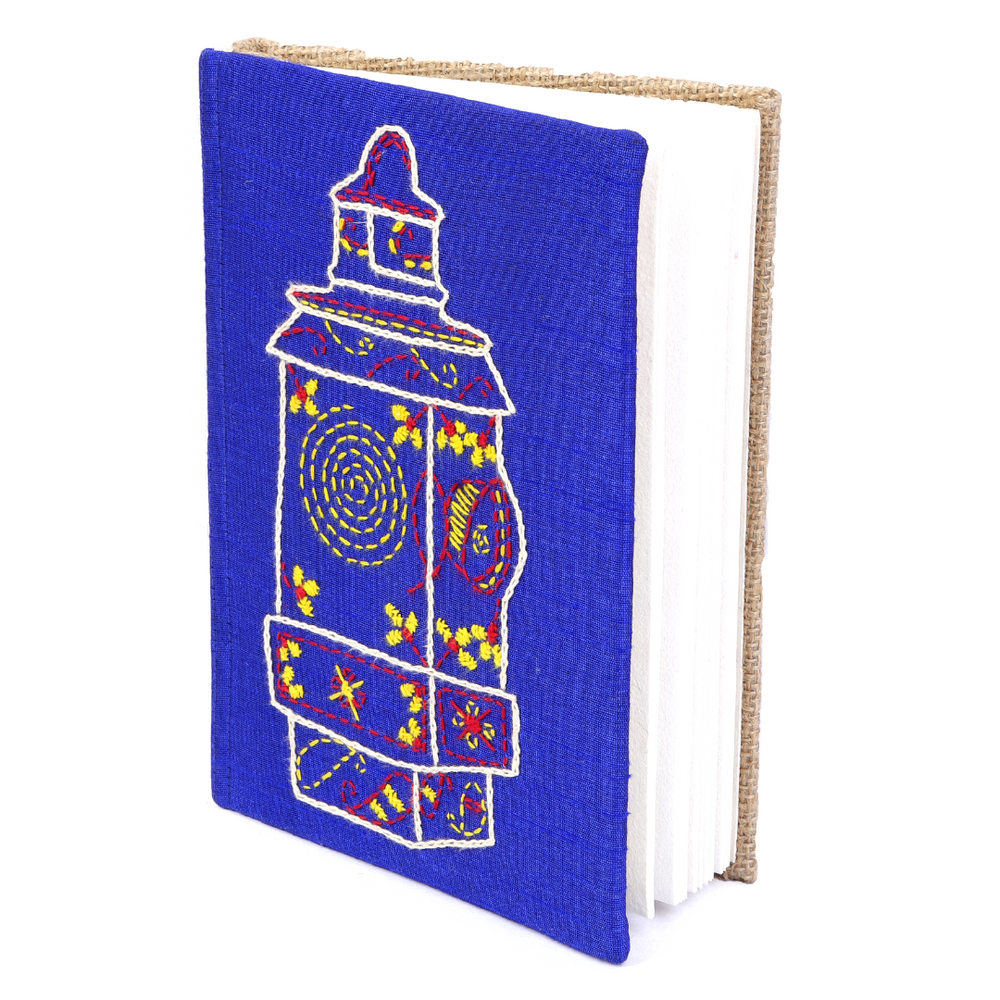 Indha Railway Lamp Embroidery Jute Dupion Blue Colour Diary