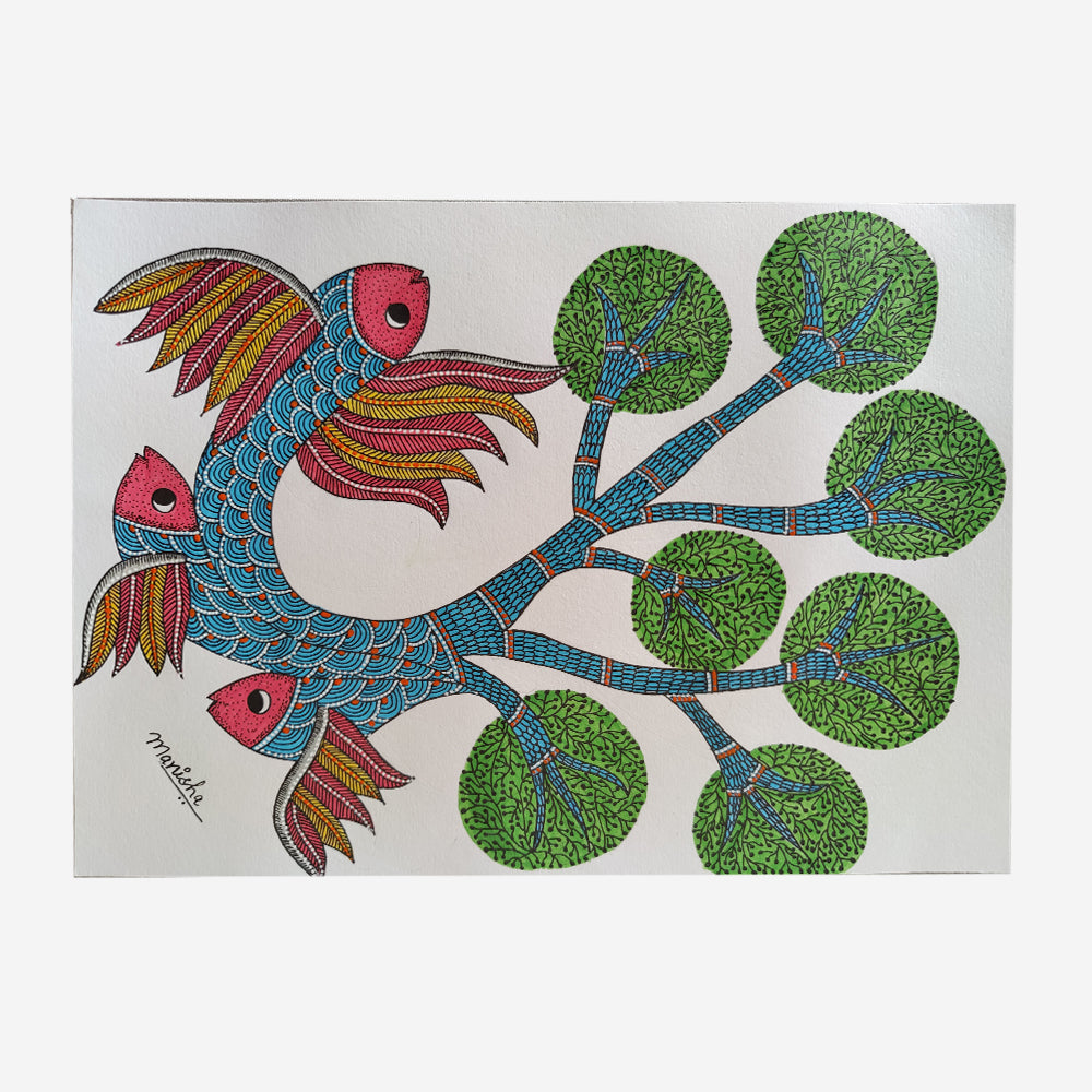 
                  
                    Fishes with Mahua Tree in Gond Art
                  
                