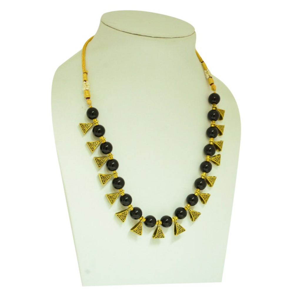 Black and Golden Rajasthani Necklace and Earrings