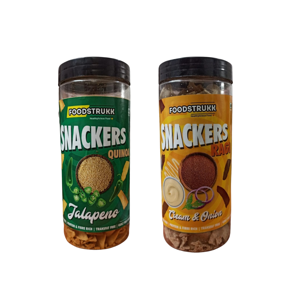 
                  
                    Foodstrukk Quinoa Jalapeno and Ragi Cream n Onion Snackers (Pack of 2) (150g x 2, 300g)
                  
                