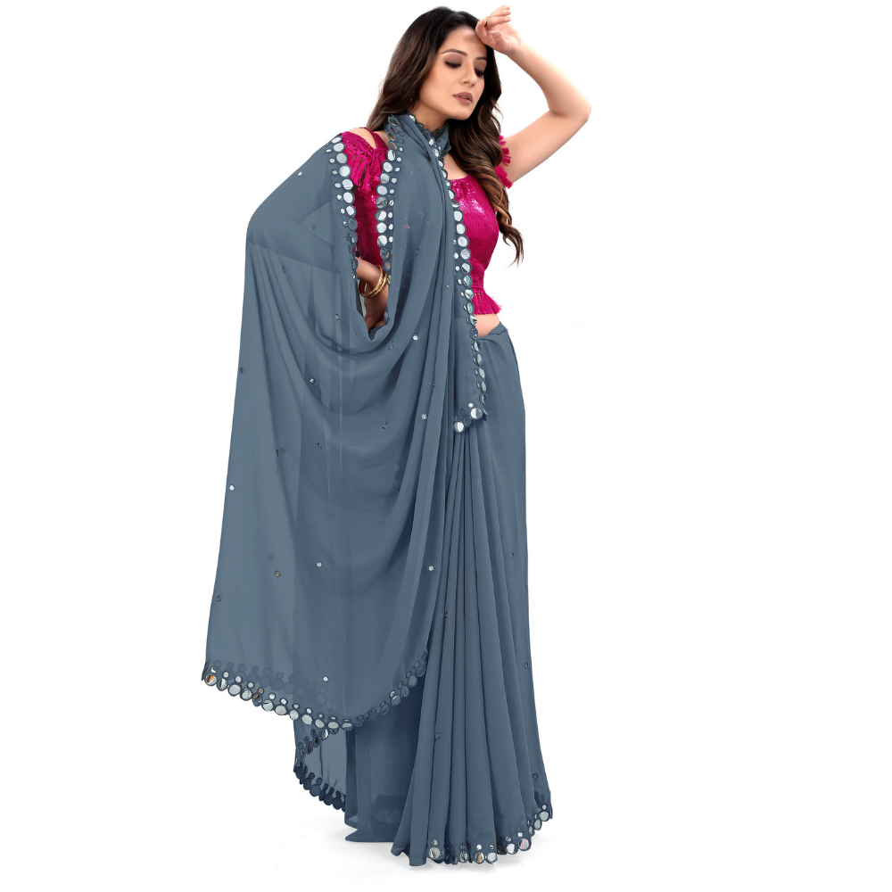 
                  
                    Georgette Grey Colour Saree with Readymade Blouse
                  
                