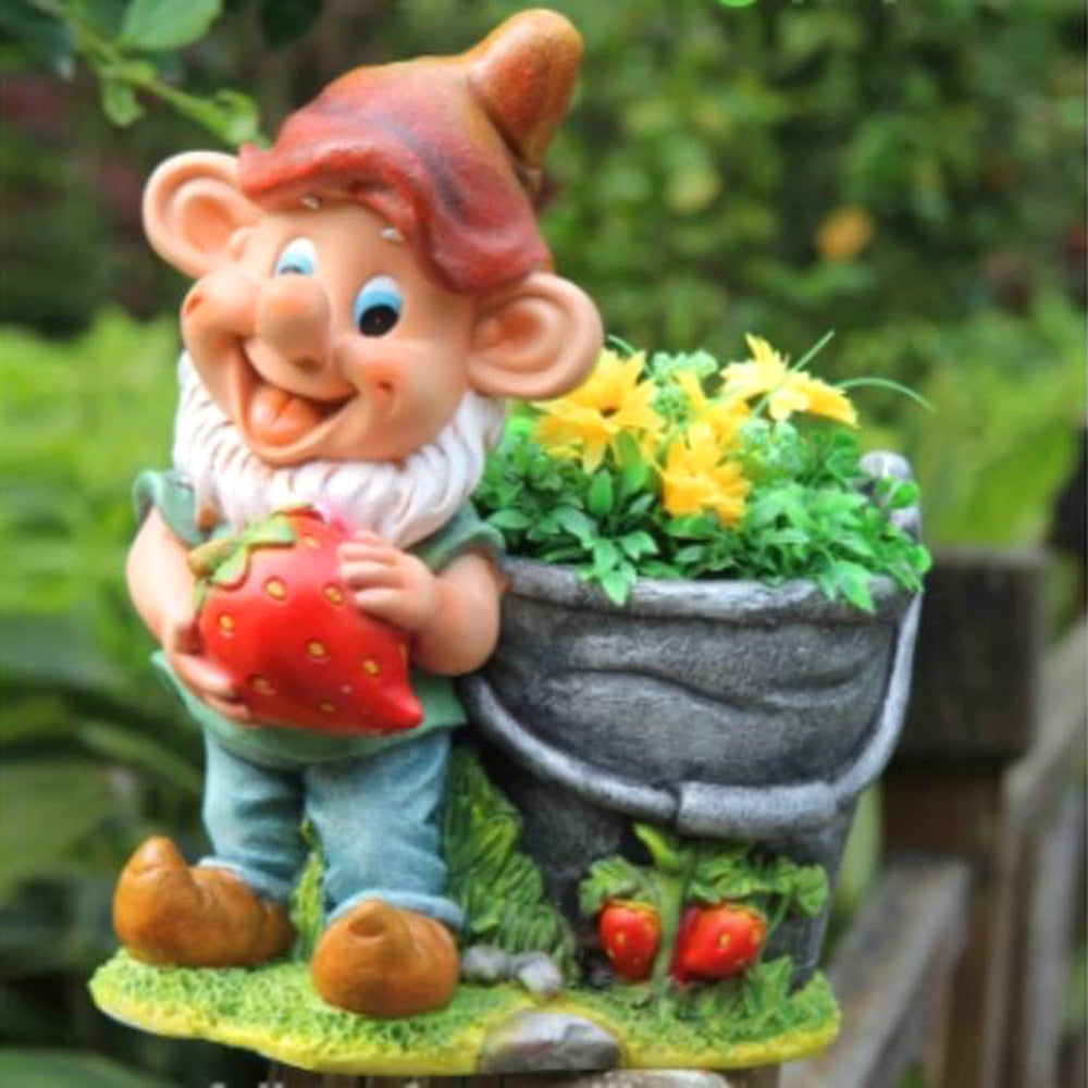 Gnome Holding Strawberry Planter