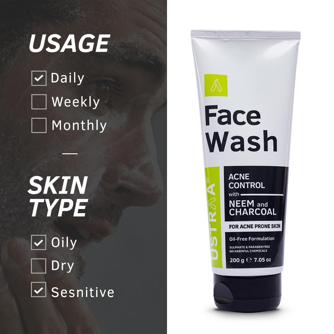 
                  
                    Ustraa Face Wash-Neem & Charcoal (200g)
                  
                