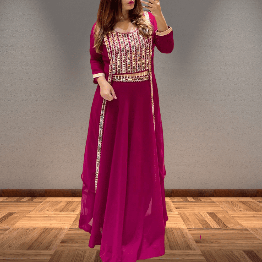 Wine Color Party Wear Designer indo-Western Plaazo Suit :: ANOKHI FASHION