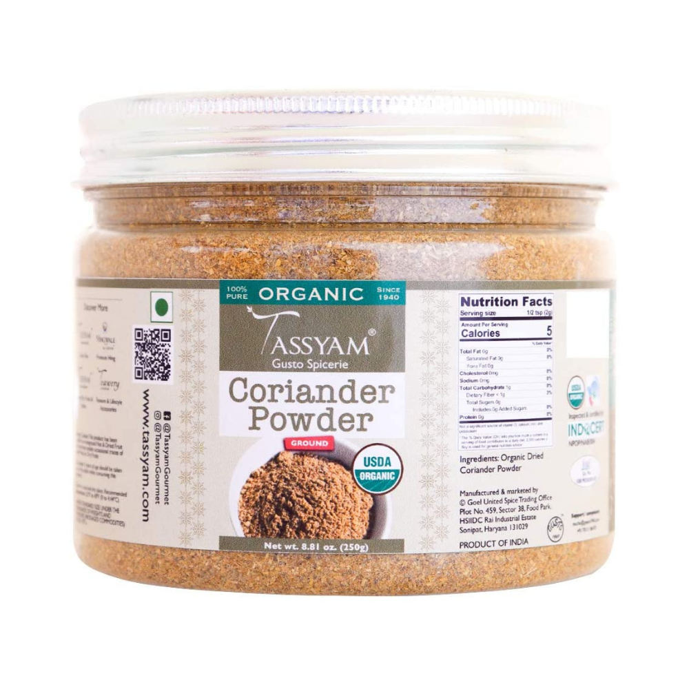 Tassyam Certified 100% Organic Coriander Seeds Powder (250g)