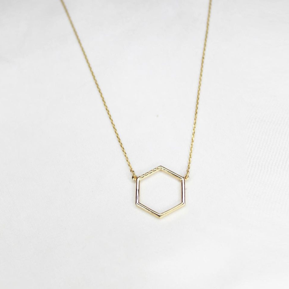 
                  
                    Yellow Gold Plated Geometric Hexagon Pendant Necklace
                  
                