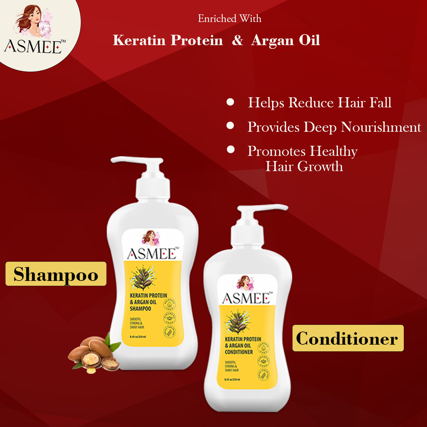 
                  
                    Asmee Keratin Protein, Argan Oil Shampoo & Conditioner Combo (250ml Each)
                  
                