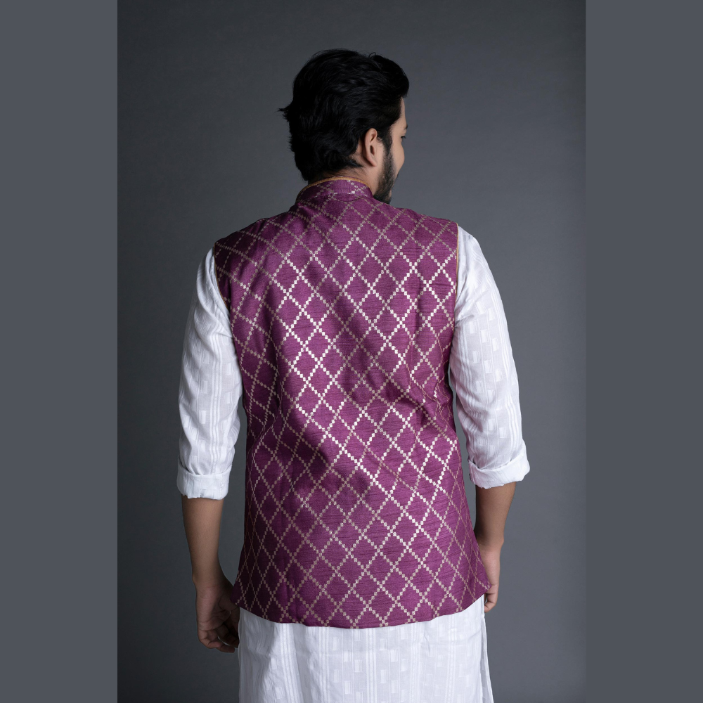 
                  
                    Amethyst Banarasi Brocade Nehru Jacket
                  
                