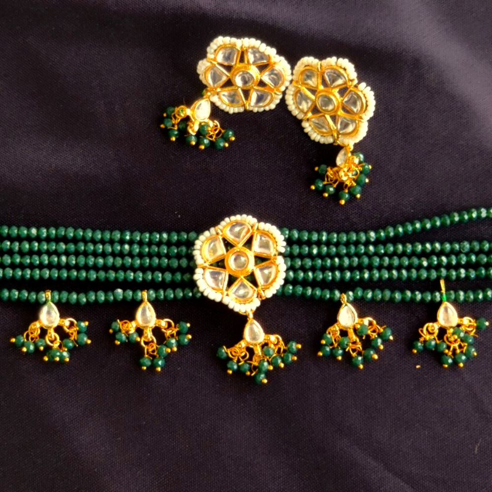 
                  
                    Vedaj Green Beads Kundan Choker Necklace Set
                  
                