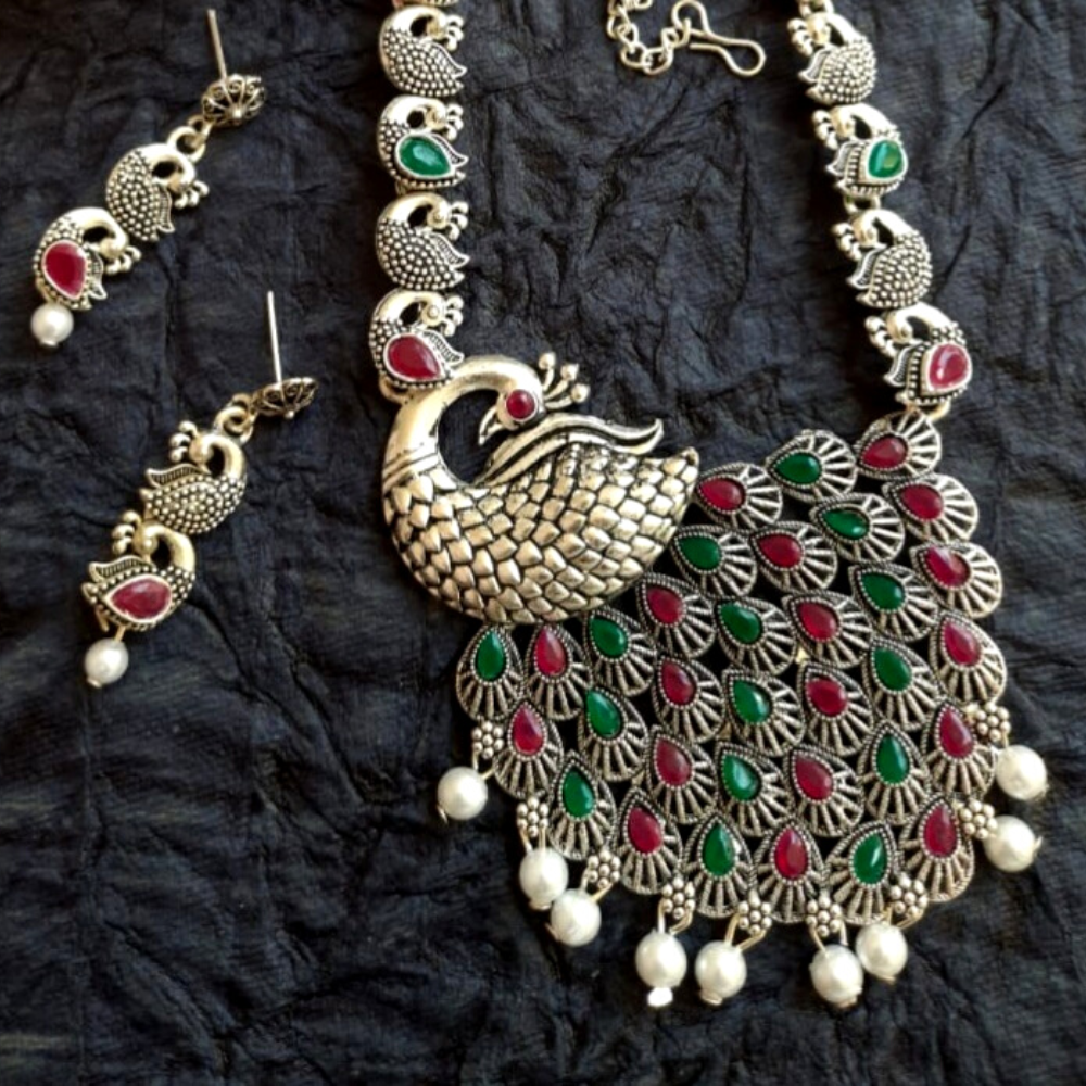 Elegant Classic Matt Gold Peacock Pendant Necklace Jewellery Set with  Jhumka - Perfect for Traditional Grace | Sasitrends