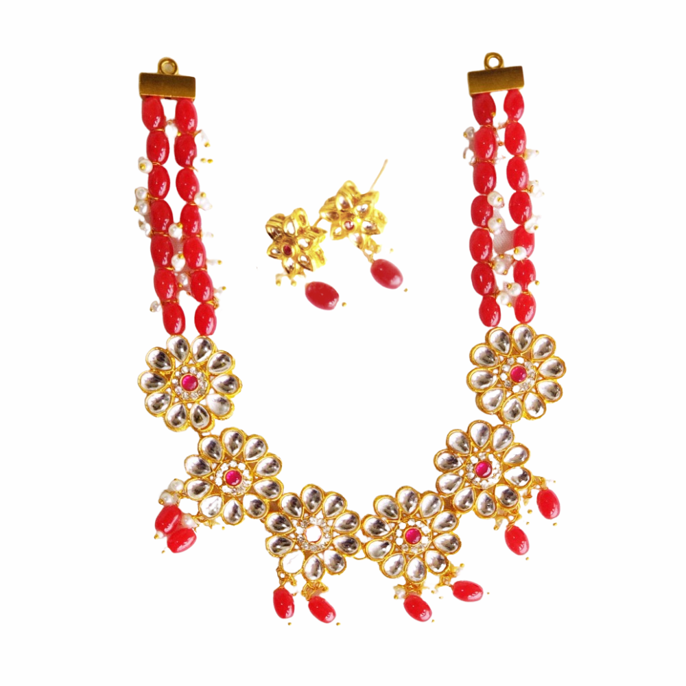 
                  
                    Vedaj Red Beads Kundan Necklace Set
                  
                