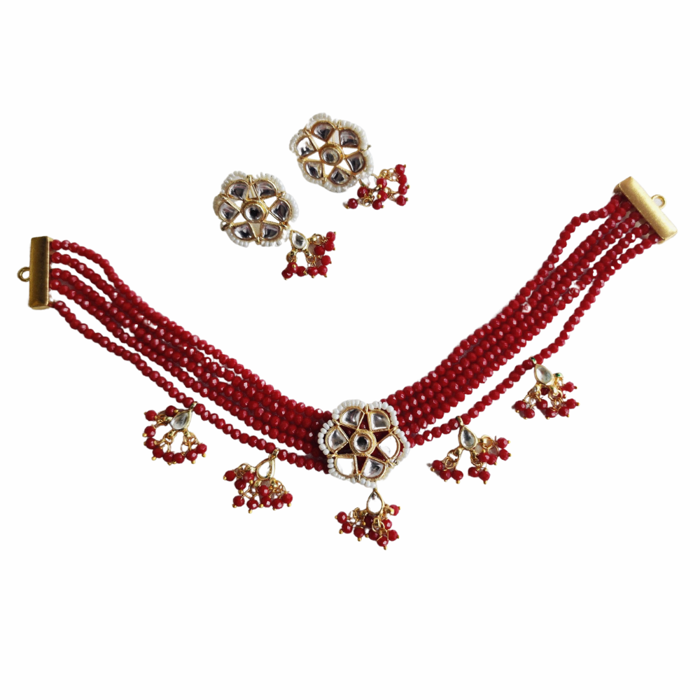 
                  
                    Vedaj Kundan Maroon Beads Choker Necklace Set
                  
                