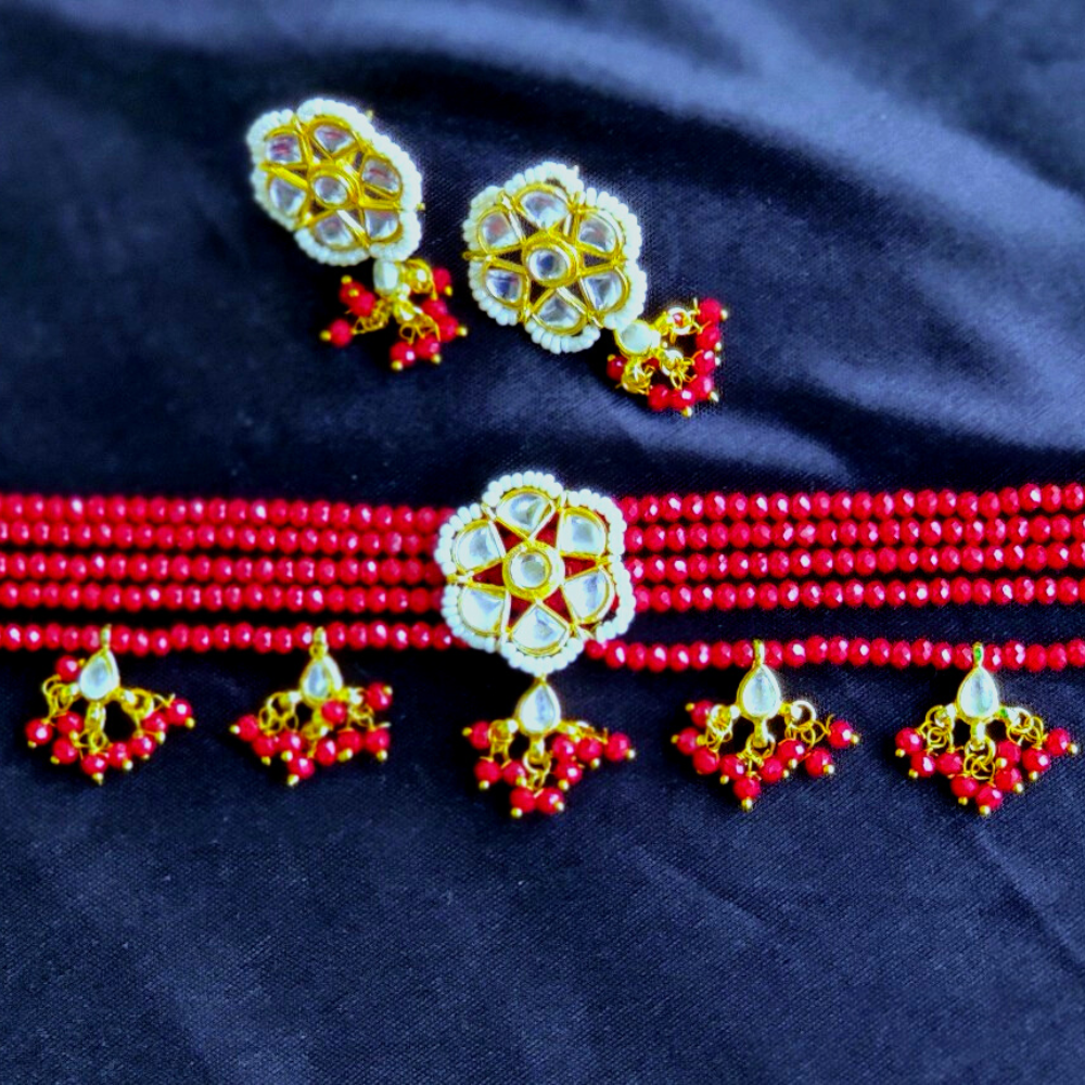 
                  
                    Vedaj Kundan Maroon Beads Choker Necklace Set
                  
                