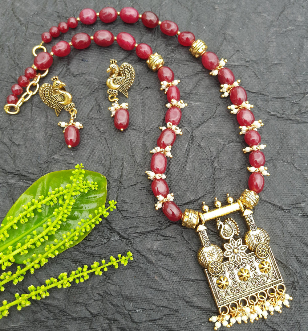 Fancy Ruby Red Quartz Beads Necklace