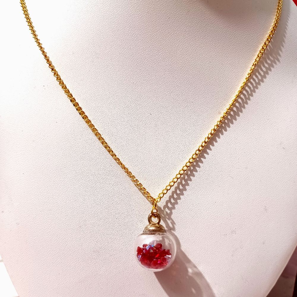 Glass Ball Pendant Chain Red